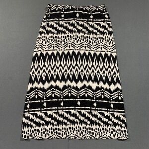 Chicos Black White Ikat Geometric‎ Maxi Skirt Stretch Elastic Waist Size 2 Large
